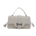 Cream white crossbody handbag featuring pleated leather texture and metal buckle - White