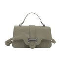 Chic beige crinkled PU leather handbag with adjustable strap and silver metal buckle - Green
