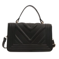 Minimalist black quilted crossbody bag with V-shaped stitching and gold metal hardware - Black