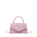 Lichtroze glitter schoudertas met gouden kettingband en rond handvat boven - Roze