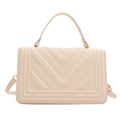 Minimalist cream white crossbody square bag with V-shaped embossed faux leather - Off White