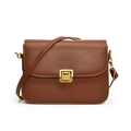 Elegante braune Retro-Umhängetasche aus Leder mit goldenem Metallverschluss für Damen - Braun