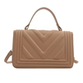 Minimalist beige crossbody bag with V-quilted texture and light gold hardware - Khaki