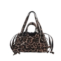 French retro leopard print tote bag with double handles and black drawstring closure - Brown Leopard