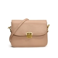 Minimalistische beige Leder-Umhängetasche für Damen mit goldenem Metallschloss - Khaki