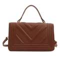 Caramel brown geometric quilted handbag with gold hardware and adjustable strap - Brown