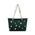 Borsa tote in velluto verde scuro con borchie a girasole dorate e catene oro - Verde