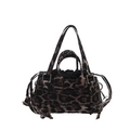 Fashionable leopard print handbag with drawstring closure and dual handles for women - Coffee Leopard