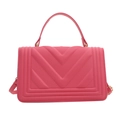 Chic rose pink crossbody bag featuring quilted V-texture and gold metal hardware accents - Rose Pink