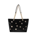 Borsa tote in velluto nero da donna con borchie a sole dorate e manico a catena - Nero