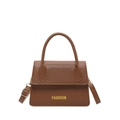 Braune kleine quadratische Handtasche mit Litschi-Textur und goldener Fashion-Aufschrift - Braun