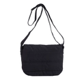 Minimalist black quilted crossbody bag with adjustable shoulder strap and padded texture - Black