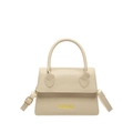 Elegante cremefarbene Handtasche aus Leder mit Fashion-Logo und abnehmbarem Schultergurt - Khaki