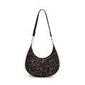 Borsa hobo a mezzaluna con stampa leopardata grigia, tracolla nera e anelli dorati - Nero