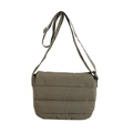 Minimalist olive green quilted crossbody bag with adjustable fabric shoulder strap - Green