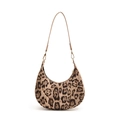 Borsa hobo vintage leopardata da donna con tracolla in pelle e fibbia in metallo oro - Cachi