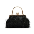 Sac de soirée noir à franges avec poignée dorée et fermoir à boule chic - Noir