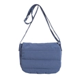 Quilted navy blue puffer crossbody bag with adjustable strap and three-tier stitching - Blue