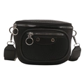 Minimalist black lychee texture crossbody bag with wide strap and silver hardware accents - Black