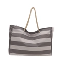 Bolso tote de lona a rayas gris y blanco con asas de cuerda rústica para el ocio - Gris