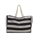 Bolso tote grande de lona a rayas con asas de cuerda para viajes casuales o la playa - Negro
