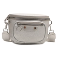Silver lychee grain crossbody bag with stylish wide strap and circular pull zippers - Silver