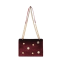 Elegant wine red velvet crossbody bag with golden sun rivets and metal chain strap - Burgundy