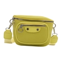 Neon yellow lychee grain crossbody bag with wide strap and silver metal hardware - Kiwi Green