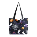Bolso tote de Halloween con estampados de calabazas y fantasmas en lona negra - Negro Patrón 1