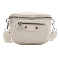 Chic off-white pebble leather crossbody bag with silver hardware and wide strap - White