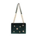 Groene fluwelen crossbodytas met gouden zon-details en dubbele metalen kettingen - Groen