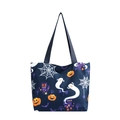 Bolso tote de Halloween de lona azul oscuro con estampados de calabazas y fantasmas - Azul Patrón 1