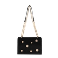 Minimalistische zwarte suède crossbodytas met decoratieve gouden metalen gespen - Zwart