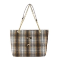 Borsa tote retrò a quadri grigi con tracolla a catena dorata e ciondolo a forma di cervo - Grigio