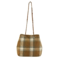 Bolso tote de lana a cuadros marrones con correa de cadena de metal para mujer en otoño - Cuadros Marrones