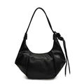 Borsa hobo plissettata nera minimalista con tracolla annodata su sfondo bianco - Nero