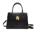 Chic black crocodile embossed crossbody bag with gold buckle and adjustable strap - Black