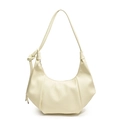 Borsa a spalla beige minimalista con dettagli increspati e nodi decorativi sulla tracolla - Bianco