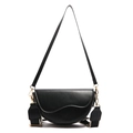 Bolso montura negro con correa ancha de rayas y herrajes dorados de estilo vintage - Negro