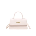 Borsa a tracolla rosa chiaro in pelle martellata con manico e scritta Fashion dorata - Bianco