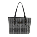 Schicke graue Tote-Bag mit Karomuster, schwarzen Punkten und Spitzenstruktur in Grau - Karo Grau (Gepunktet)