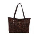 Large leopard print tote bag with faux suede texture and brown leather handles - Brown