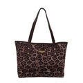 Stylish brown leopard print tote bag with dark leather straps and metal rivets - Khaki