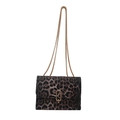 Chic leopard print crossbody bag with gold chain strap and oval metallic buckle detail - Brown