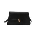 Minimalist black leather crossbody bag with a chic golden double ring metal buckle closure - Black