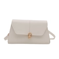Elegant white underarm bag in textured faux leather with gold double-ring buckle - White