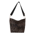 Schultertasche mit Leopardenmuster, Canvas-Eimertasche und verstellbarem schwarzem Gurt - Braun