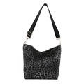 Modische Hobo-Schultertasche mit Leopardenmuster, verstellbarem Gurt und Golddetails - Schwarz