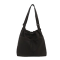 Minimalistische schwarze Umhängetasche mit Kordelzug und praktischen Vordertaschen - Schwarz