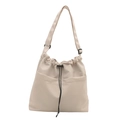 Minimalistische beige Beuteltasche mit Kordelzug und verstellbarem Schultergurt - Gebrochenes Weiß
